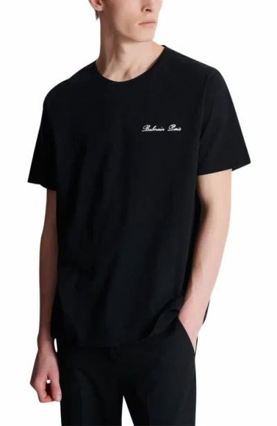 Balmain Black Cotton T-shirt In Black