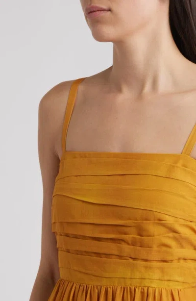 Tahari Asl Ruched Bodice Cotton Midi Sundress In Yellow