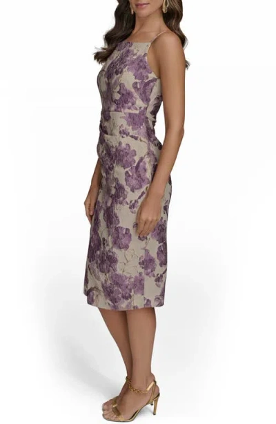 Donna Karan Women's Sleeveless Square-neckline Metallic Jacquard Midi Dress In Purple