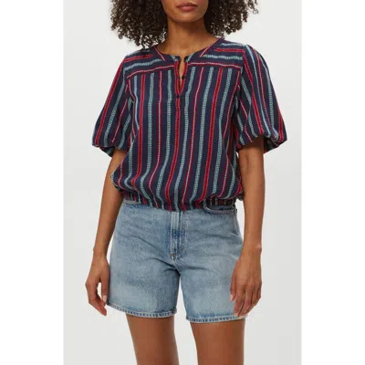 Michael Stars Zephyr Embroidered Stripe Bubble Hem Cotton Top In Multi