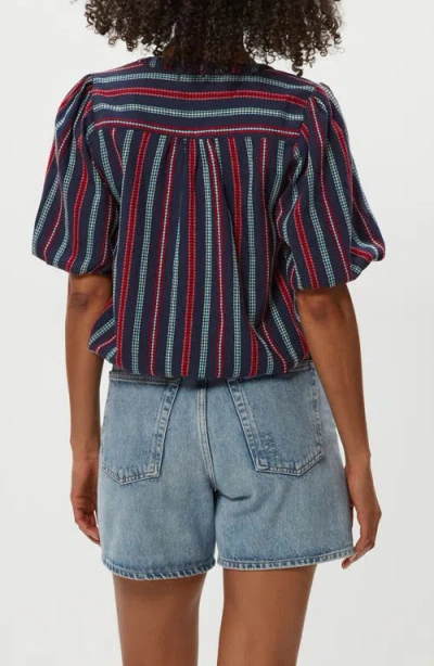 Michael Stars Zephyr Embroidered Stripe Bubble Hem Cotton Top In Multi