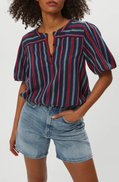 Michael Stars Zephyr Embroidered Stripe Bubble Hem Cotton Top In Multi