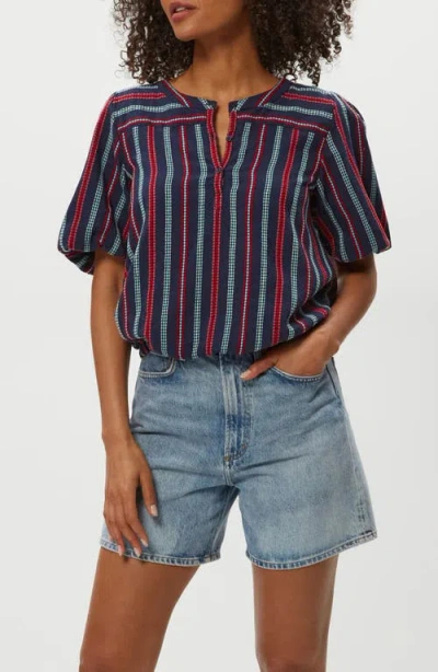 Michael Stars Zephyr Embroidered Stripe Bubble Hem Cotton Top In Multi