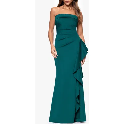 Xscape Evenings Ruffle Strapless Scuba Crepe Gown In Green