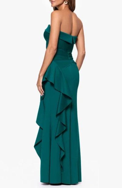 Xscape Evenings Ruffle Strapless Scuba Crepe Gown In Green