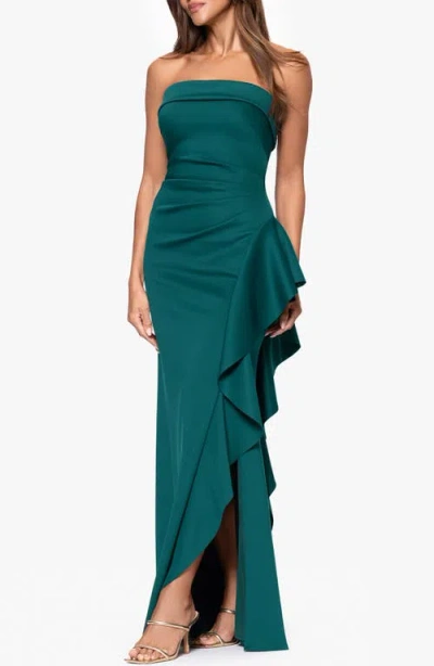 Xscape Evenings Ruffle Strapless Scuba Crepe Gown In Green