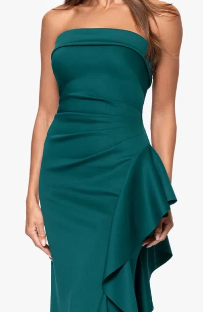 Xscape Evenings Ruffle Strapless Scuba Crepe Gown In Green