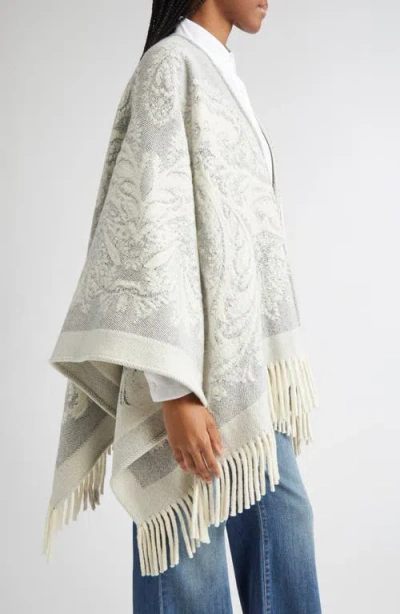 Etro Paisley Jacquard Wool Cape In White