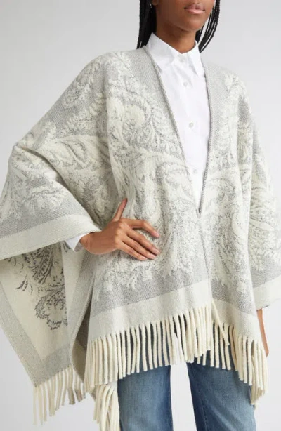 Etro Paisley Jacquard Wool Cape In White