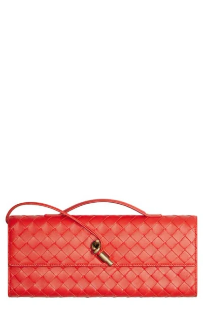Bottega Veneta Long Andiamo Clutch Bag With Handle In Orange