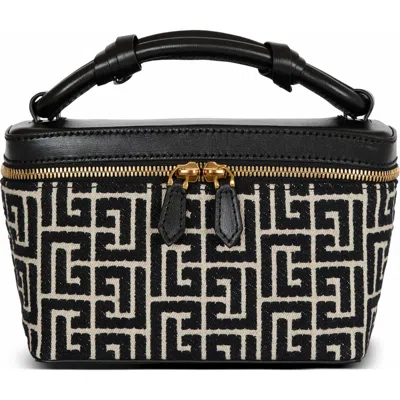 Balmain B-army Vanity Case In Monogrammed Canvas And Leather In Black