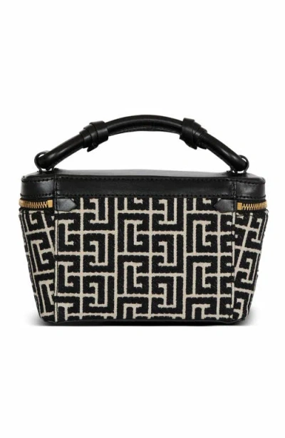 Balmain B-army Vanity Case In Monogrammed Canvas And Leather In Black