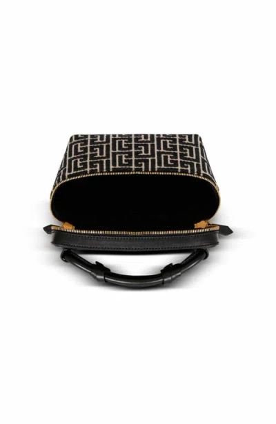Balmain B-army Vanity Case In Monogrammed Canvas And Leather In Black