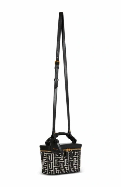 Balmain B-army Vanity Case In Monogrammed Canvas And Leather In Black