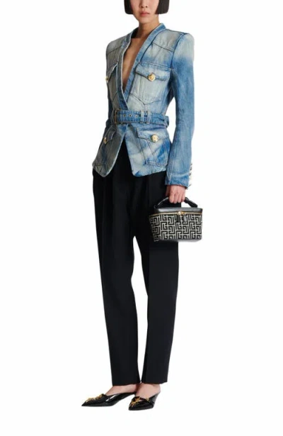 Balmain B-army Vanity Case In Monogrammed Canvas And Leather In Black