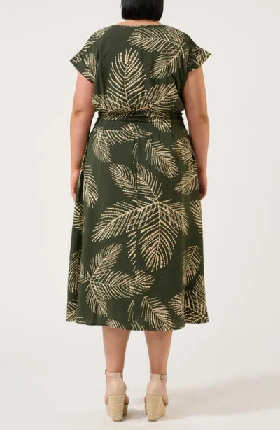 Estelle Palmer Leaf Print Midi Dress In Green