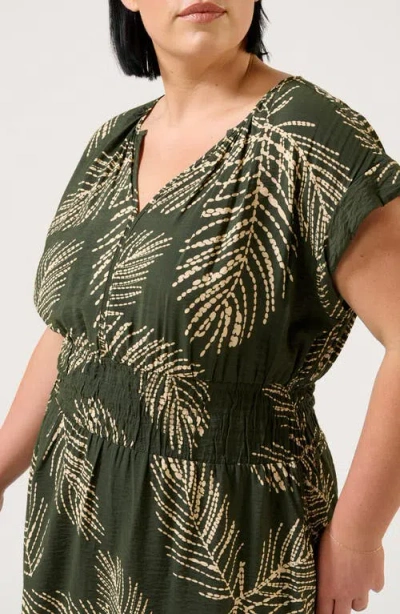 Estelle Palmer Leaf Print Midi Dress In Green