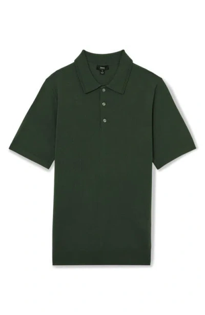 Reiss Kale Green Manor Merino Wool Short-sleeve Polo Shirt