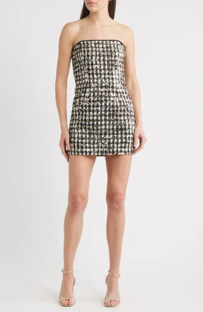 Black Halo Loreilla Sequined Tweed Mini Dress In Gray