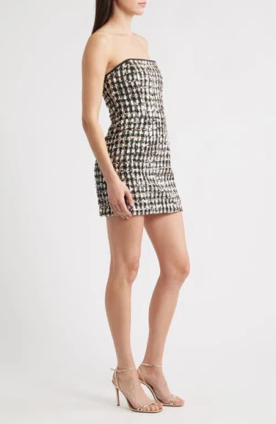 Black Halo Loreilla Sequined Tweed Mini Dress In Gray