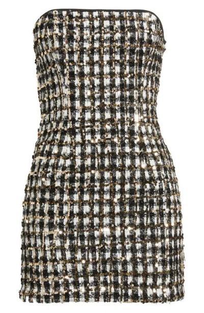 Black Halo Loreilla Sequined Tweed Mini Dress In Gray