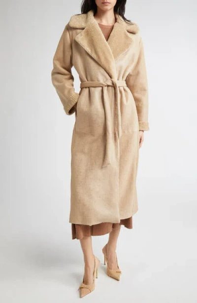 Eleventy Genuine Merino Shearling Longline Coat In Neutral