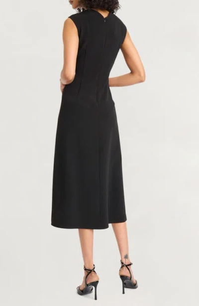 Luxely Ruched Midi Dress In Black