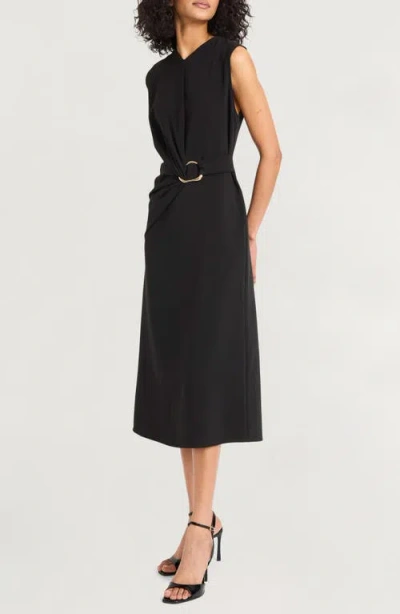 Luxely Ruched Midi Dress In Black