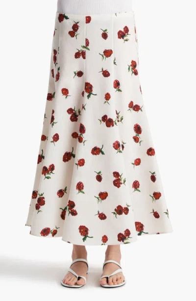 Khaite Lenno Raspberry Print Organza Midi Skirt In White