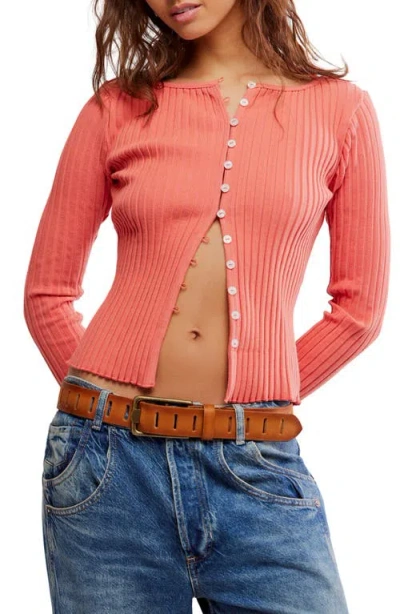 Free People Tilly Long Sleeve Cardigan In Crabapple In Pink