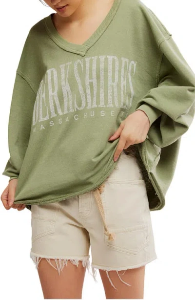 Free People Wtf Venice Oversize Cotton Blend Graphic Sweatshirt In Green