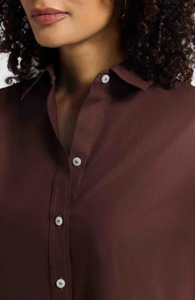 Foxcroft Meghan Solid Cotton Button-up Shirt In Brown
