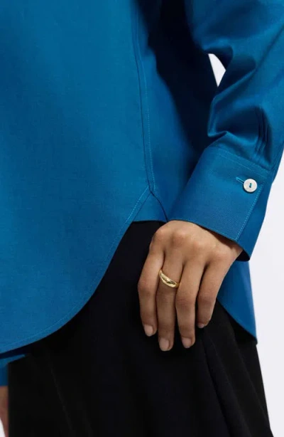 Foxcroft Meghan Solid Cotton Button-up Shirt In Blue