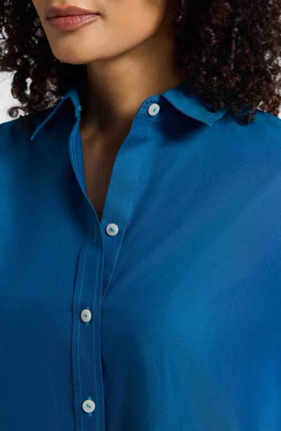 Foxcroft Meghan Solid Cotton Button-up Shirt In Blue