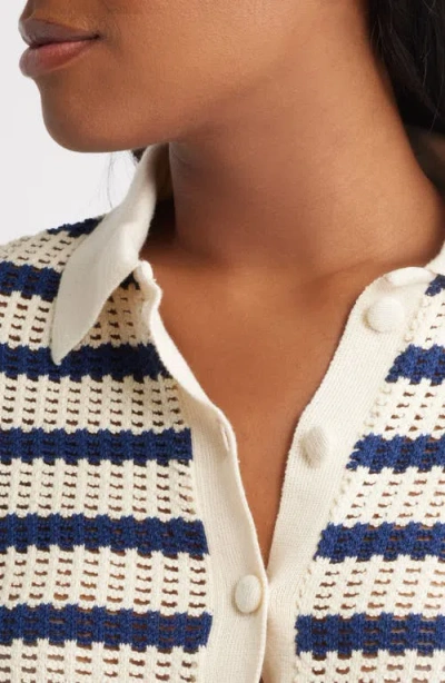 Mango Miffy Stripe Open Stitch Polo Sweater In Gray