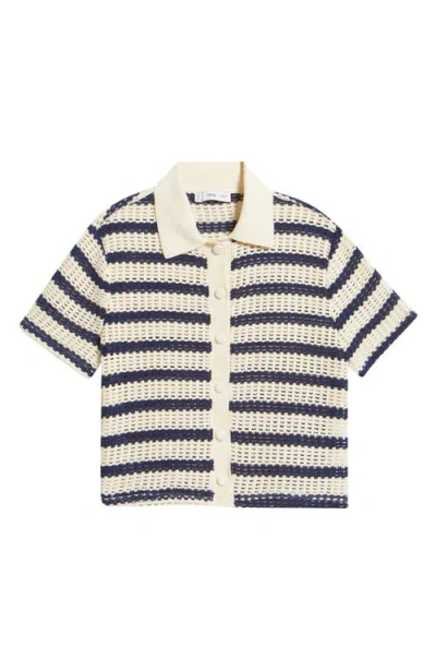 Mango Miffy Stripe Open Stitch Polo Sweater In Gray
