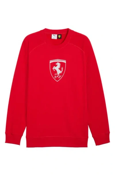 Puma Scuderia Ferrari Sportswear Shield Crewneck Sweatshirt In Red