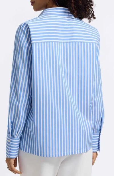 Foxcroft Bella Stripe Popover Top In Blue