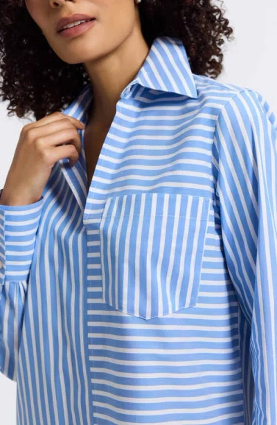 Foxcroft Bella Stripe Popover Top In Blue