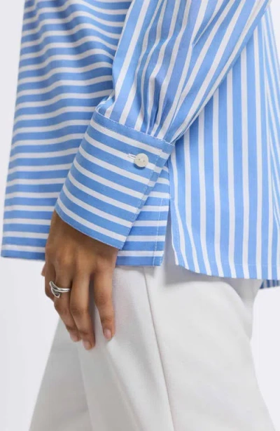 Foxcroft Bella Stripe Popover Top In Blue