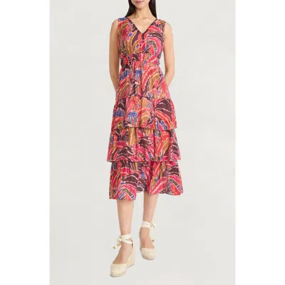 The Good Journey Sleeveless Ruffle Tiered Midi Dress In Multi
