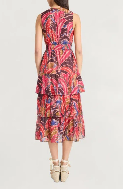 The Good Journey Sleeveless Ruffle Tiered Midi Dress In Multi