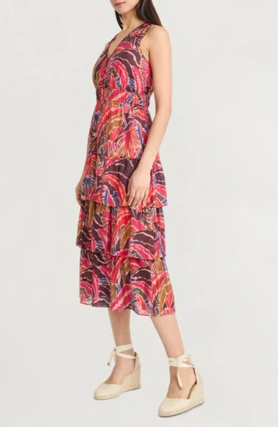 The Good Journey Sleeveless Ruffle Tiered Midi Dress In Multi