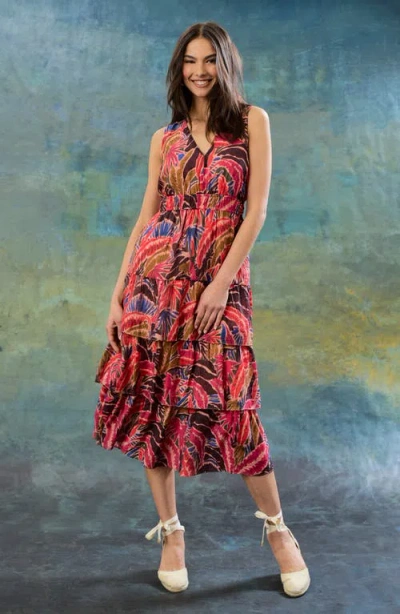 The Good Journey Sleeveless Ruffle Tiered Midi Dress In Multi