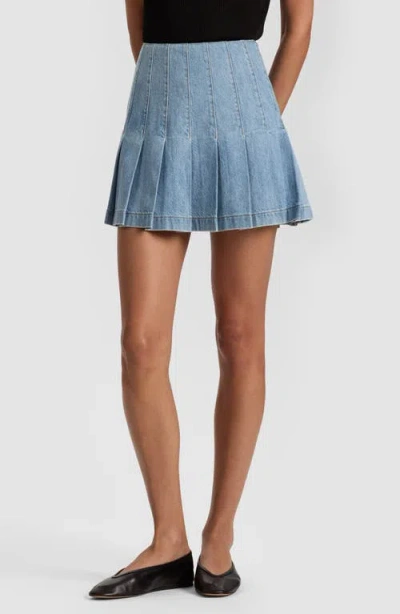 Alice And Olivia Carter Pleated Denim Mini Skirt In Blue