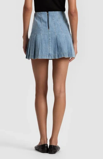 Alice And Olivia Carter Pleated Denim Mini Skirt In Blue