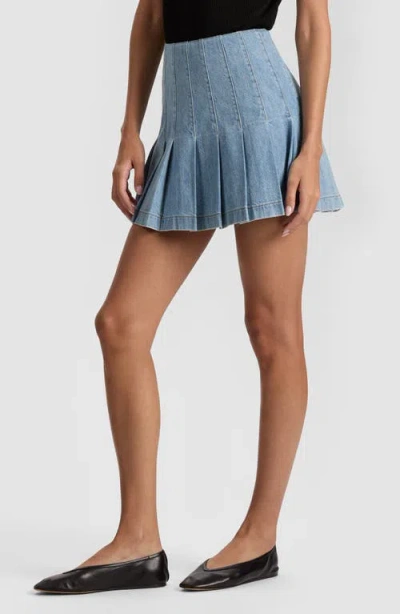 Alice And Olivia Carter Pleated Denim Mini Skirt In Blue