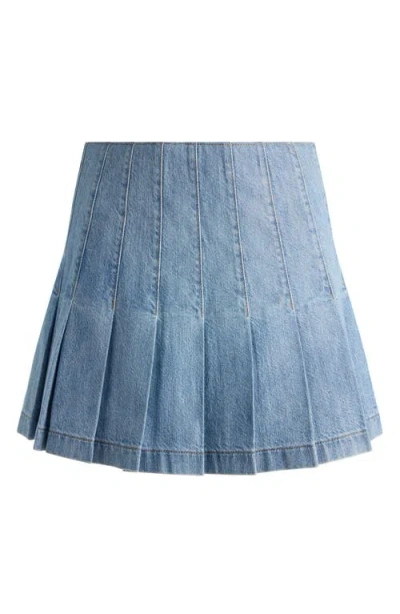 Alice And Olivia Carter Pleated Denim Mini Skirt In Blue