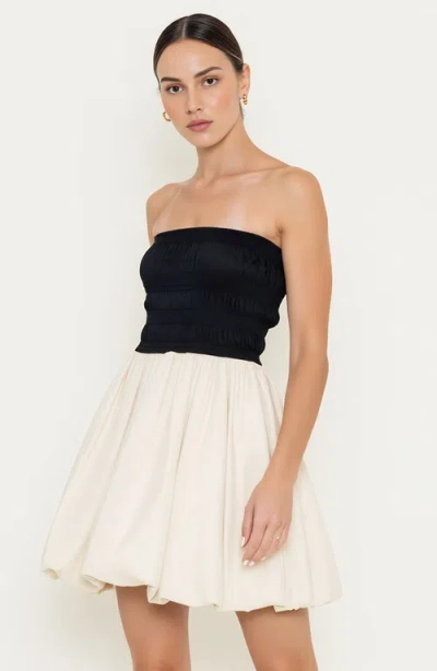 Modenaire Strapless Bubble Hem Mini Dress With Smocked Bodice In Multi