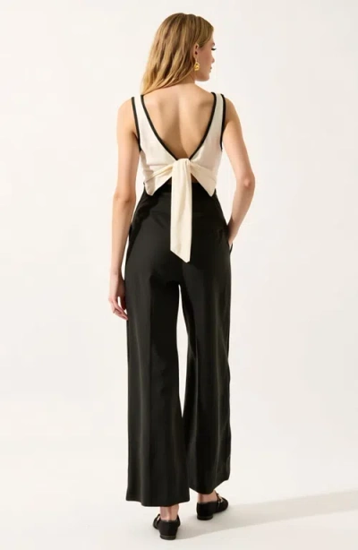 Modenaire Sleeveless Wide Leg Jumpsuit With Deep V-neckline In Multi